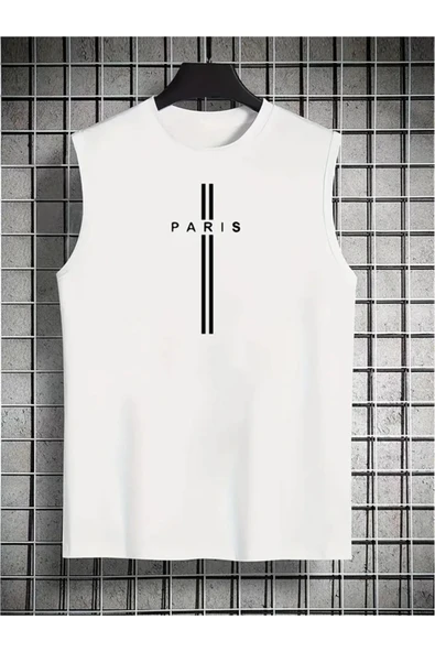 Paris çizgi tasarım Baskılı özel Unisex Kolsuz  Tshirt ürün görseli 1