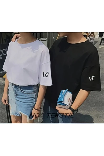 Sevgili Combin Love Baskılı Original Ünisex Yazlık T-shirt 2 li Set Takım ürün görseli 1