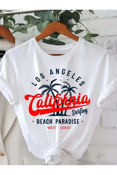 California Beach Paradise Baskılı Oversize Tshirt ürün görseli 1