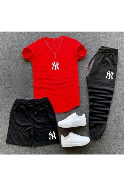 Baskılı Ünisex Yazlık Şort T-shirt Eşofman Altı 3 lü Set Combin Takım ürün görseli 1