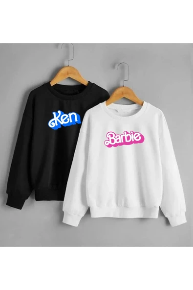 Baskılı Unisex Kışlık Sweatshirt 2'li combin Siyah ve Beyaz ürün görseli 1