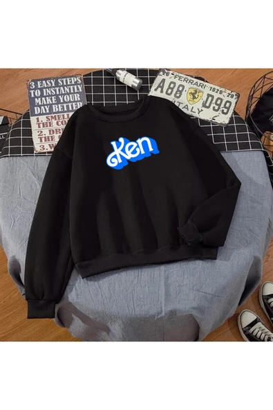 Ken Baskılı Unisex Kışlık Sweatshirt Siyah ürün görseli 1