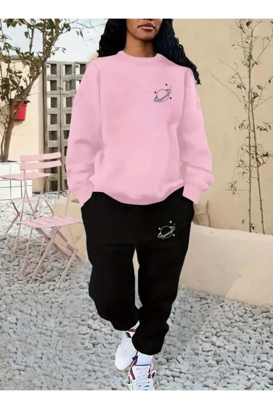 Eşofman Takımı Gezegen Baskılı  Ünisex Kışlık Sweatshirt ve Eşofman Altı 2 li Set Combin Pamuklu ürün görseli 1