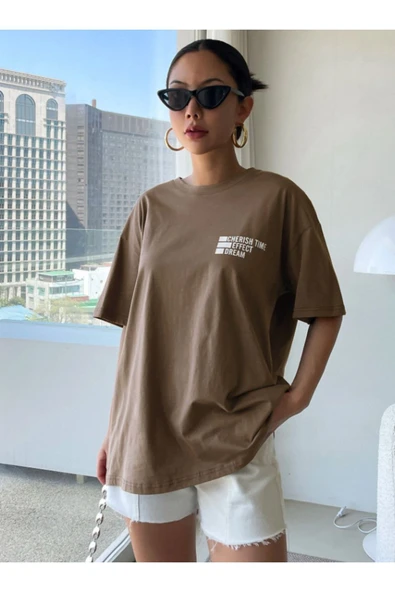 Cherısh Time Effect SIRT ve Ön Baskılı Oversize Tshirt ürün görseli 1