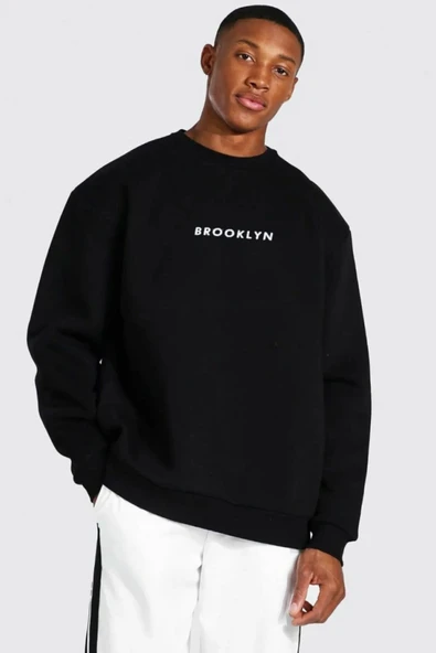 Unisex Brooklyn Baskılı Bisiklet Yaka Oversize Sweatshirt ürün görseli 1