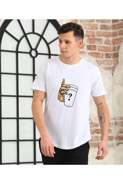 Unisex El Bardak Baskılı Beyaz Oversize T-shirt ürün görseli 1