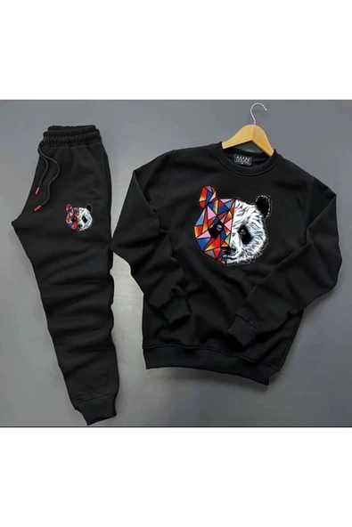 Panda Baskılı Original Ünisex Kışlık Sweatshirt ve Eşofman Altı 2 li Set Combin Takım ürün görseli 1