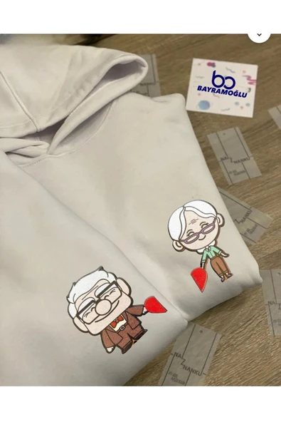 YUKARI BAK Renkli Kanguru Cepli Kapüşonlu Sevgili Kombinli 2li paket Sweatshirt ürün görseli 1