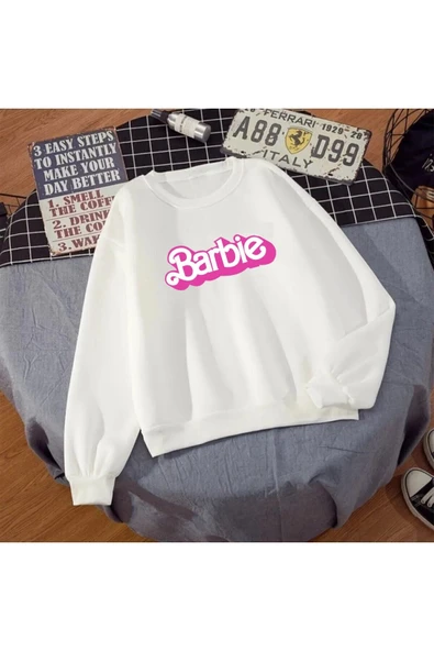 Barbie Baskılı Unisex Kışlık Sweatshirt Beyaz ürün görseli 1