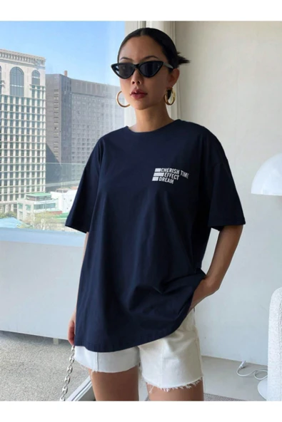 Cherısh Time Effect SIRT ve Ön Baskılı Oversize Tshirt ürün görseli 1