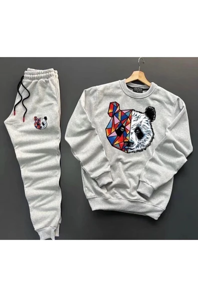 Panda Baskılı Original Ünisex Kışlık Sweatshirt ve Eşofman Altı 2 li Set Combin Takım ürün görseli 1