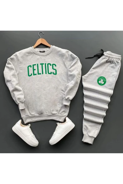 Eşofman Takımı Unisex NB Baskılı Sweatshirt-Pamuklu Kışlık Eşofman Takımı 2'li Set Takım ürün görseli 1