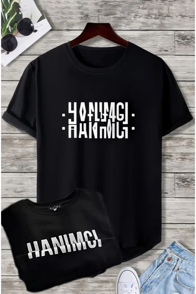 Hanımcı Baskılı Original Ünisex Yazlık T-shirt Siyah ürün görseli 1