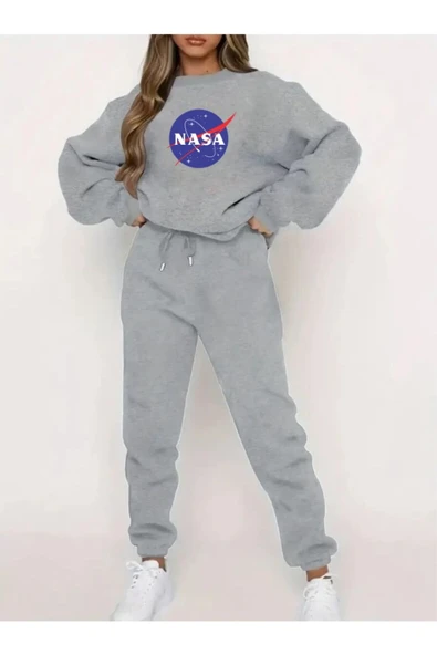 Eşofman Takımı Nasa Baskılı  Ünisex Kışlık Sweatshirt ve Eşofman Altı 2 li Set Combin Takım Pamuklu ürün görseli 1