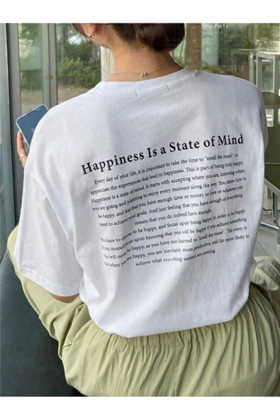 Happiness İs a State Of Mind Baskılı Oversize Tshirt ürün görseli 1