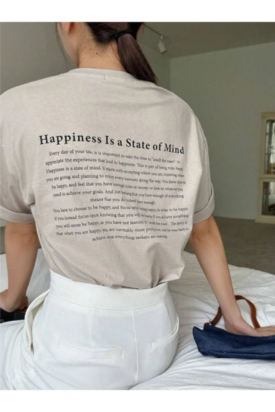 Happiness İs a State Of Mind Baskılı Oversize Tshirt ürün görseli 1