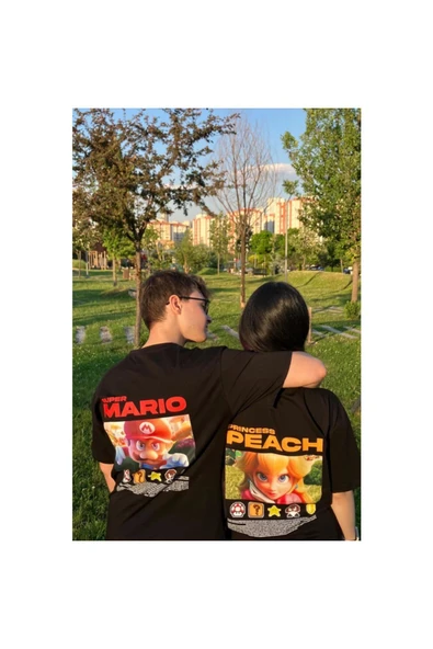 super mario and prıncess peach özel tasarım model baskılı Tshirt ürün görseli 1