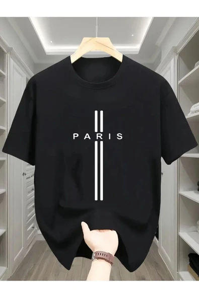Paris dik çizgi Baskılı özel tasarım Unisex Tshirt ürün görseli 1