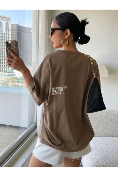 Cherısh Time Effect SIRT ve Ön Baskılı Oversize Tshirt - Resim 2