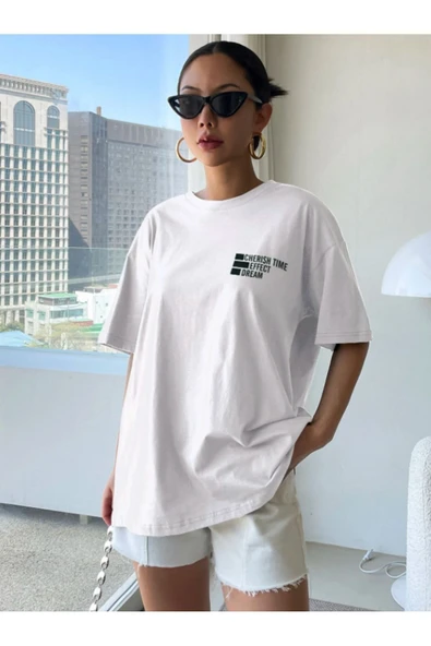 Cherısh Time Effect SIRT ve Ön Baskılı Oversize Tshirt ürün görseli 1