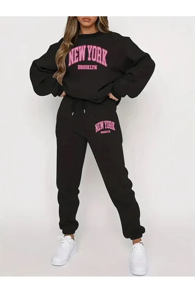 Eşofman Takımı NY baskılı Unisex kışlık Kalın pamuklu Sweatshirt ve Eşofman altı 2' li set ürün görseli 1