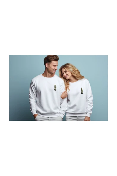 Sweatshirt Kaktüs Baskılı Sevgili Combin Pamuklu kalın ve Yumuşak ürün İçi Şardonlu 2 'Lİ Set Takım ürün görseli 1
