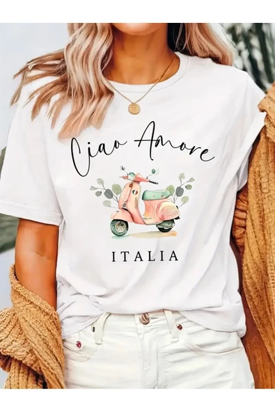 Ciao Amore Baskılı Oversize Tshirt ürün görseli 1