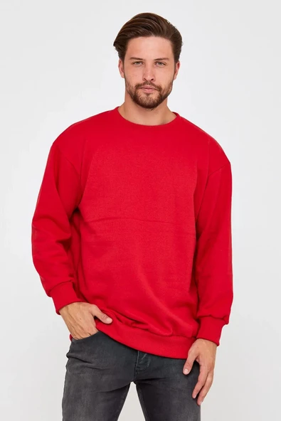 Unisex Kırmızı Baskısız Bisiklet Yaka Sweatshirt ürün görseli 1