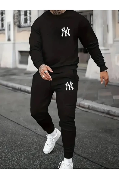 Eşofman Takımı NY Baskılı Ünisex Kışlık Kalın Sweatshirt ve Eşofman Altı 2 li Set Combin Takım ürün görseli 1