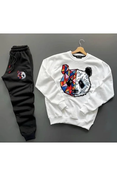 Panda Baskılı Original Ünisex Kışlık Sweatshirt ve Eşofman Altı 2 li Set Combin Takım ürün görseli 1