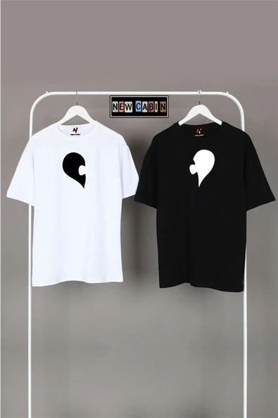 Unisex Siyah-gri Oversize Çift Kombinleri 2'li T-shirt ürün görseli 1