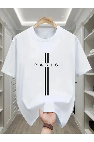 Paris dik çizgi Baskılı özel tasarım Unisex Tshirt ürün görseli 1