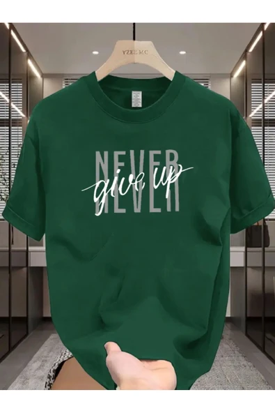 Never Give Up  Baskılı özel tasarım Unisex Tshirt ürün görseli 1