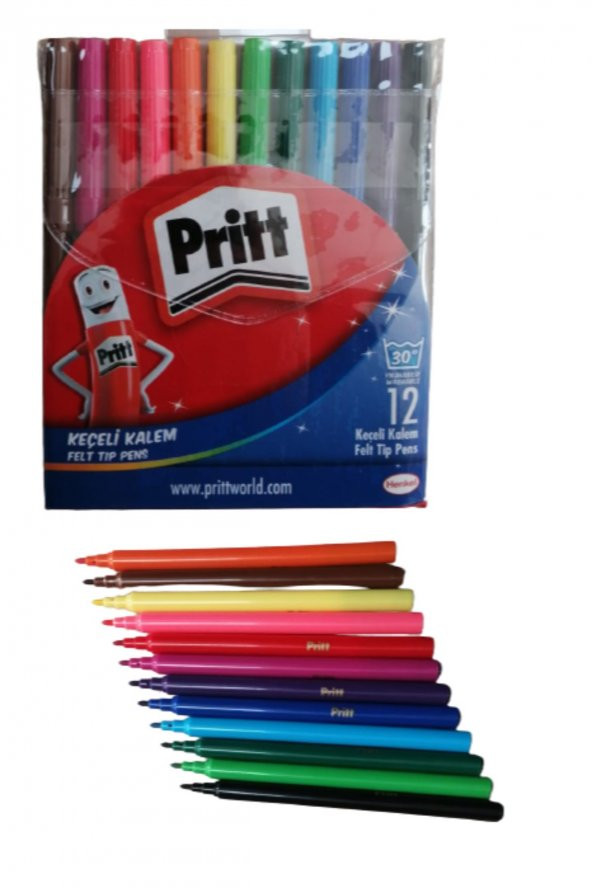 Keçeli Kalem 12 Renk 1 Paket Pritt Keçeli Kalem 12 Renk Tam Boy Şeffaf Paket ürün görseli 1