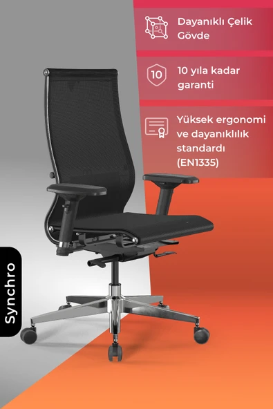 Ergolife Synchrosit 10 Ergonomik Ofis Sandalyesi | Ayarlanabilir Kolçaklı, Fileli, Çalışma Sandalyesi -1FC.3.1.544 ürün görseli 1