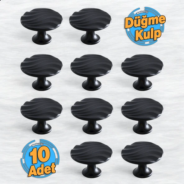 10 Adet Dalga Düğme Mat Siyah Kulp Mobilya Mutfak Dolabı Çekmece Dolap Kapak Kulpu Kulbu Kulb Metal ürün görseli 1