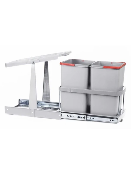 Pyramith P9152 12+12 Lt. Gri Teleskopik Raylı Çöp Kovası ürün görseli 1