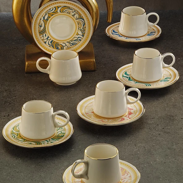 Sandro Moreno 1453 Şal Yüzük Gold 12 Parça 6 Kişilik Kahve Fincan Takım 90 Ml Ar211728 ürün görseli 1