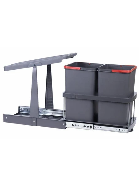 Pyramith P9153 12+12 Lt. Antrasit Teleskopik Raylı Çöp Kovası ürün görseli 1