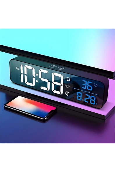 anaway shopping HD LED Ekranlı Aynalı Elektronik Masa Saati  Sıcaklık Tarih Dijital ürün görseli 1