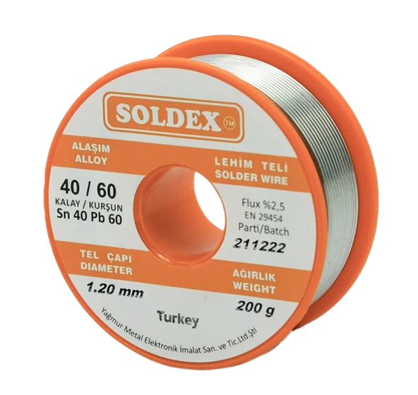 Soldex Kurşunlu Lehim Teli 1.2mm 200Gr | Sn40 Pb60 ürün görseli 1