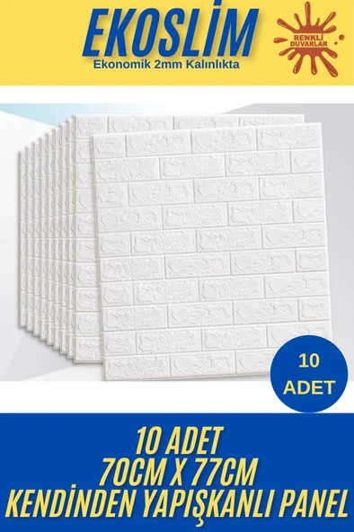 Renkli Duvarlar 70x77 Cm 10 Adet Ekoslim 2mm Kendinden Yapışkanlı Sünger Tuğla Duvar Kağıdı Paneli  Ev Ofis Kaplama ürün görseli 1