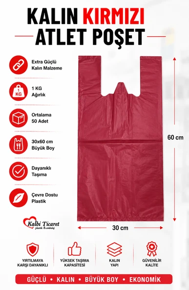 Kalın Kırmızı Poşet Büyük Boy 1 Kg Hışır Atlet Poşet Market Manav Poşeti Çöp Poşeti ürün görseli 1