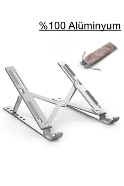 Aliminyum Ayarlı Laptop Macbook Notebook Uyumlu Stand Laptop Yükseltici Tablet Standı Gümüş ürün görseli 1