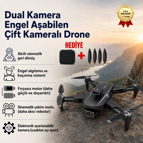 Dual Kamera Engel Aşabilen Çift Kameralı Drone – Yüksek Çözünürlüklü Havadan Görüntüleme Uzun Uçuş Kumandalı Mobil Uygulama ürün görseli 1