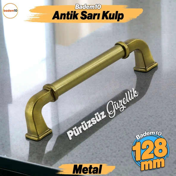 Alfa Metal Antik Sarı Kulp 128 mm Mobilya Çekmece Mutfak Dolabı Dolap Kapak Kulpları Kulb Kulpu ürün görseli 1