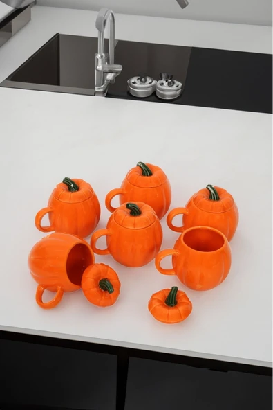 Akkoyunlu home 6'Lı Kabak Kupa Ve Kapaklı Baharatlık 200 ml Kupa Fincan ürün görseli 1