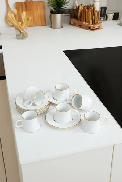 Akkoyunlu home 6 Kişilik Beyaz Türk Kahvesi Fincanı Takımı El Yapımı LÜX Seramik 90 ML ürün görseli 1