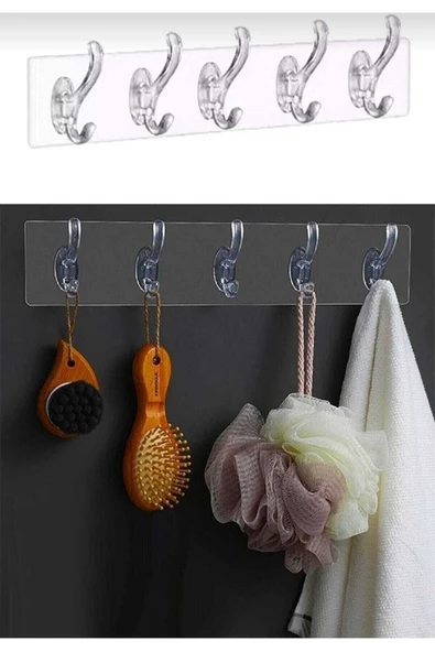 Akkoyunlu home Elbise Askısı Silikonlu 5'li Şeffaf Güçlü Kendinden Yapışkanlı Kapı Duvar Askısı ürün görseli 1