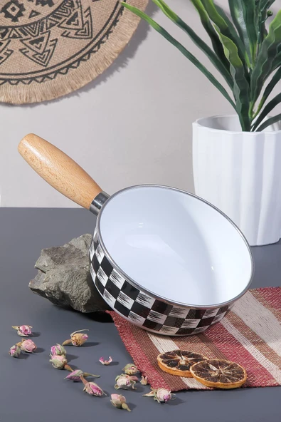 Akkoyunlu home Bambu Saplı Dama Desen  Emaye Tava Sosluk Kızartmalık  Tava 16 cm ürün görseli 1
